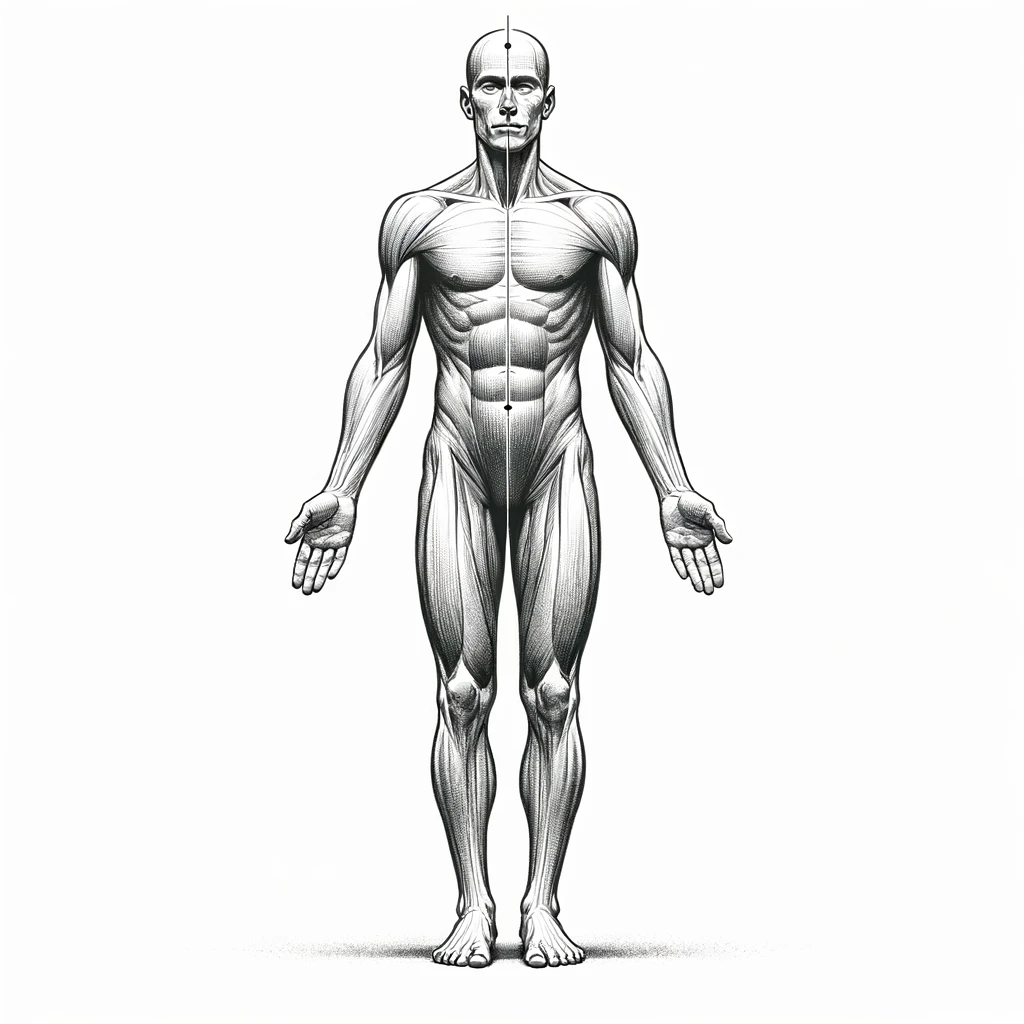 DALL·E 2024-05-14 20.44.54 - Create an illustration of a human body in an upright posture, depicting the concept of physical alignment and balance. The figure should be depicted i